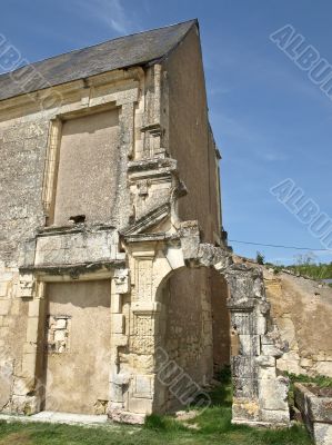 Medieval castle ruins in the French village
