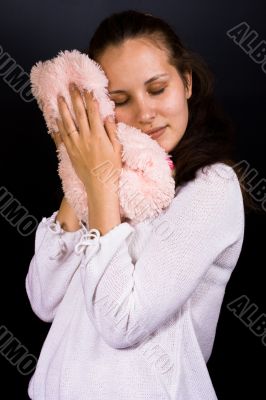 Female with plush bear