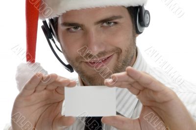 santa man showing his visiting card