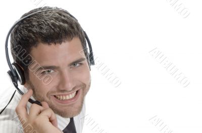caucasian man wearing headset