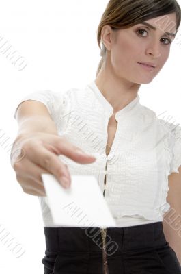business woman with business card
