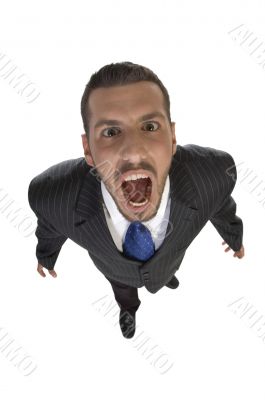 shouting man looking upward