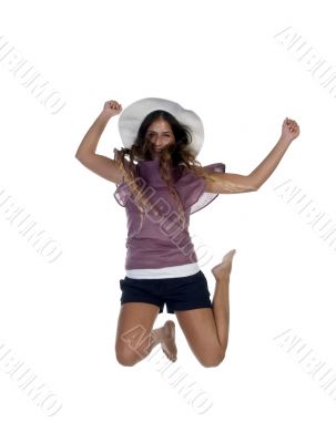 young model jumping of joy