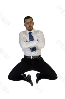 businessman leaps in air