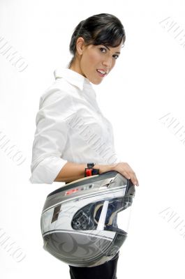 female model with helmet