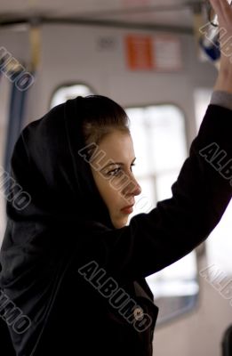 unhappy woman in a bus