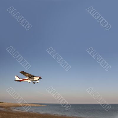 Starting airplane over sea