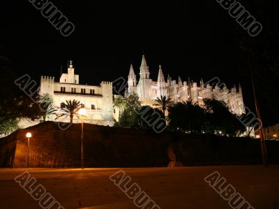 Cathedral La Seu in Palma de Mallorca at night