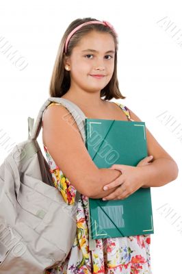 African girl student with folder and backpack