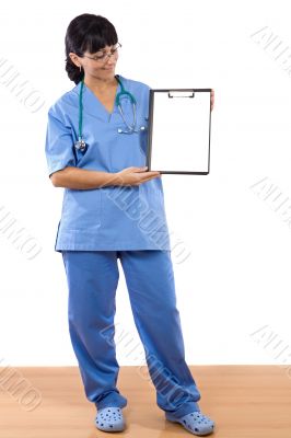 Woman doctor with blank paper