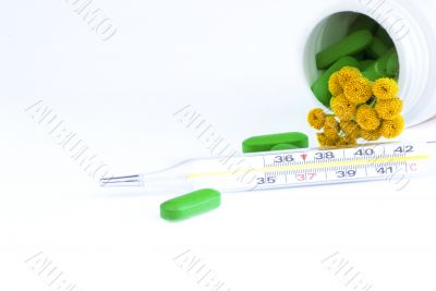 Thermometer and pills