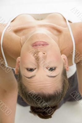 high angle view of woman`s face