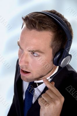 potrait young businessman with headphones