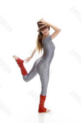 woman trying to hold her leg