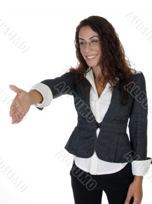 cheerful woman offering hand shake
