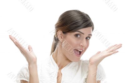 beautiful woman showing hand gesture