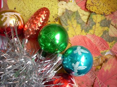 Christmas still life with autumn leaves