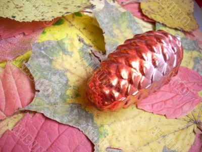 Christmas still life with  autumn leaves