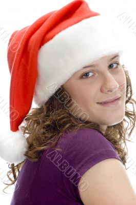 lady posing with santa cap