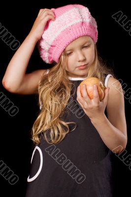 little girl with apple
