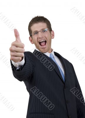businessman showing thumb