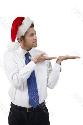 handsome santa man with open palms