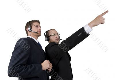 handsome businessman pointing in front