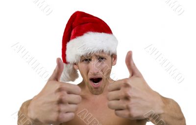 young handsome male wearing santa cap