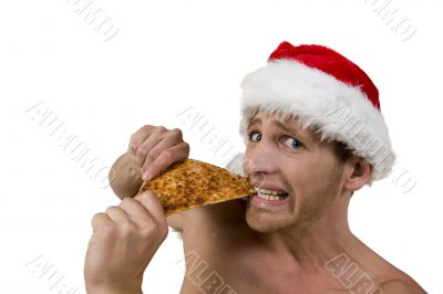 male eating pizza