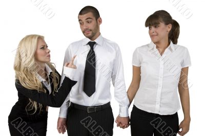 loving couple with jealous lady