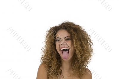 model posing with open mouth