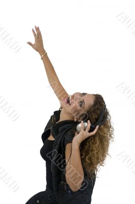 posing female with headphone