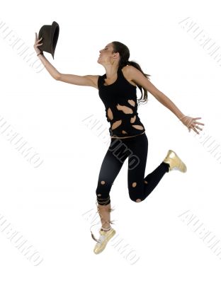 jumping model with hat