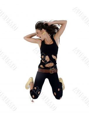 jumping stylish woman