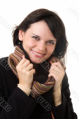wind. woman in topcoat