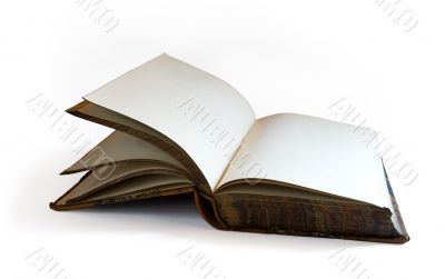 Old open book isolated on white