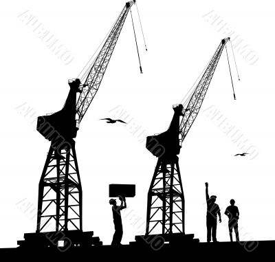 Silhouette of harbour cranes