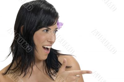 smiling lady indicating side