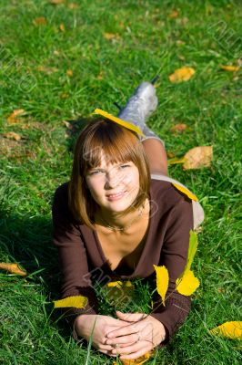 young girl on a green grass 3