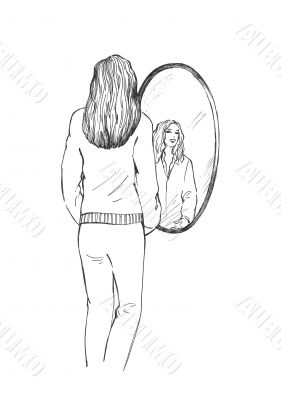 Girl near the mirror