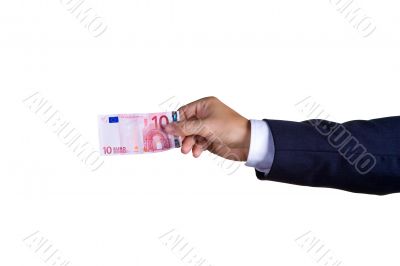A business man with ten euro in his hand