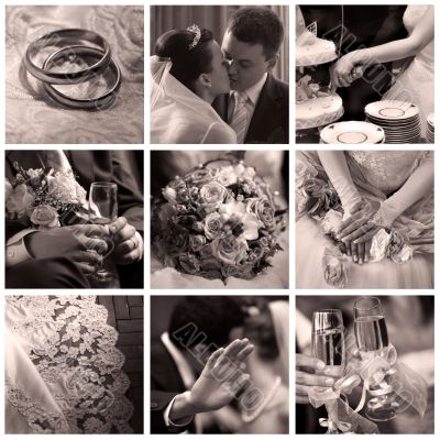 Collage of nine wedding photos