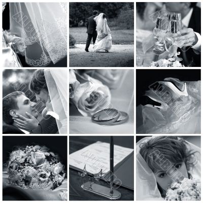 Collage of nine wedding photos
