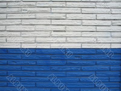white and blue brick building