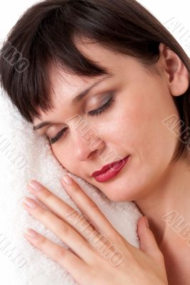 woman relaxing on white