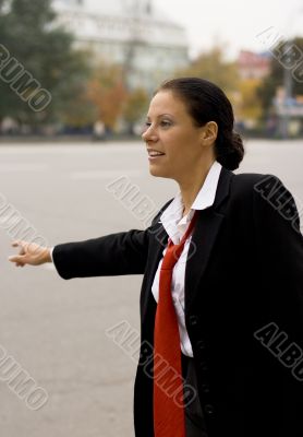 hitchhiking businesswoman