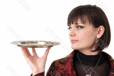 woman holding a tray