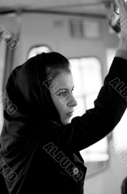 unhappy woman in a bus