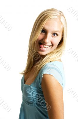 teenage girl sticking out tongue
