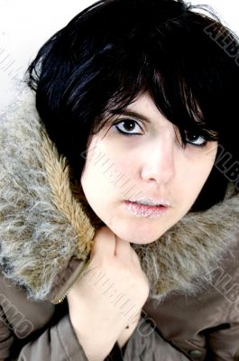 beautiful young woman freezing